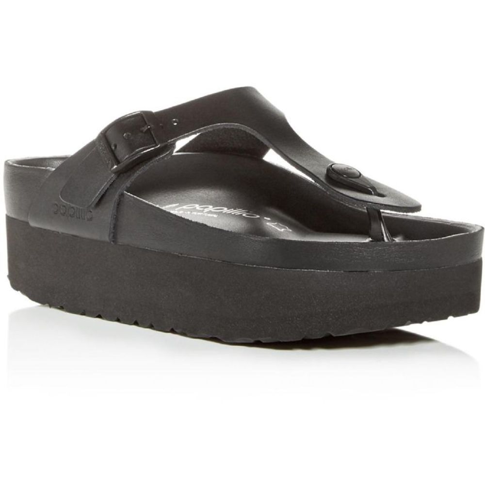 Papillio Womens Gizeh Pap Black Leather Footbed Sandal Flip-Flops